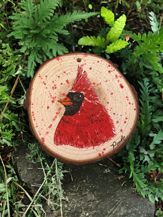 Hand Painted Cardinal Wood Slice Ornament