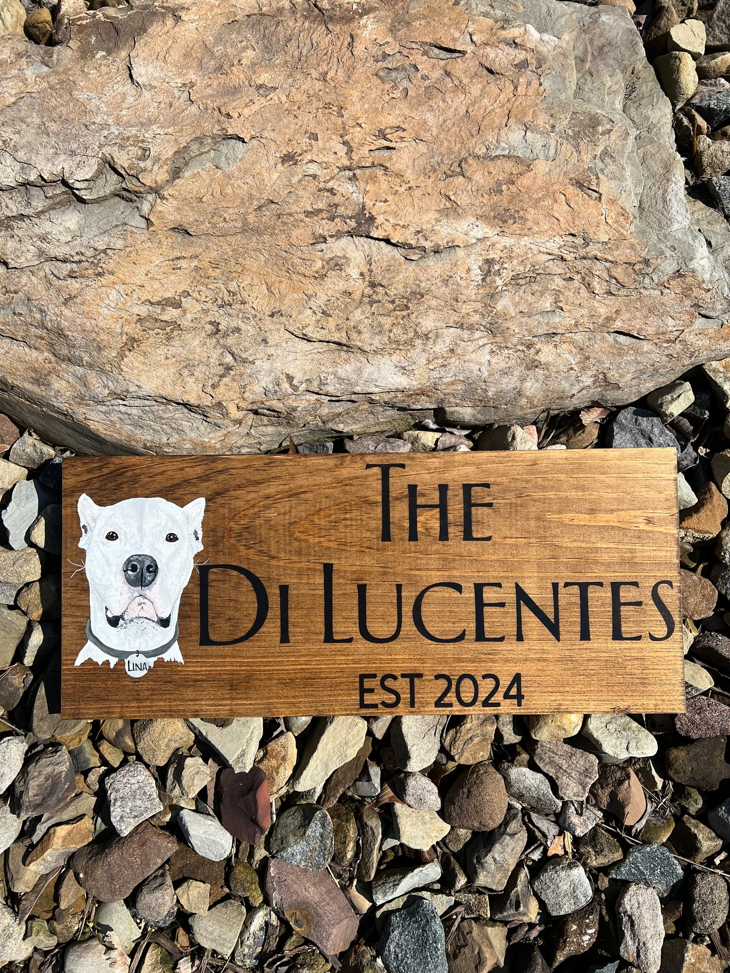 Hand Painted Custom Pet Welcome Sign - Walnut Stain