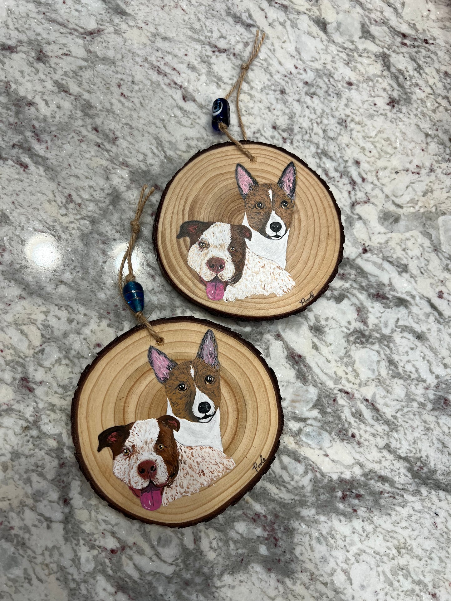 Double Hand Painted Custom Wood Slice Ornament