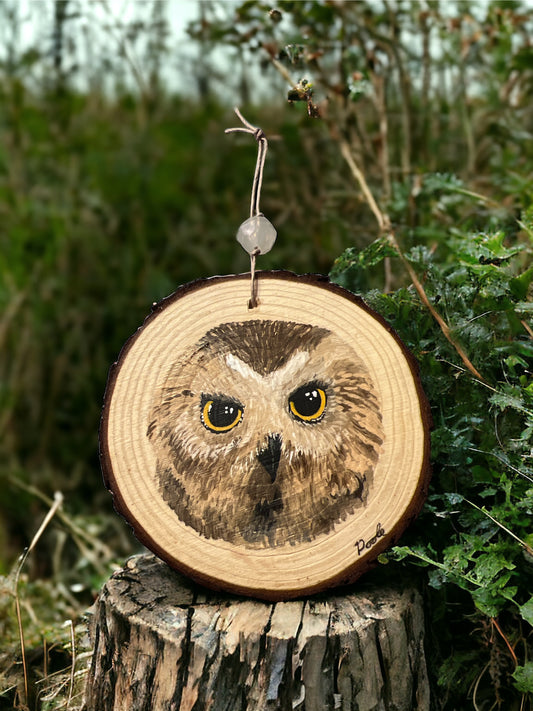 Hand Painted Owl Wood Slice Ornament