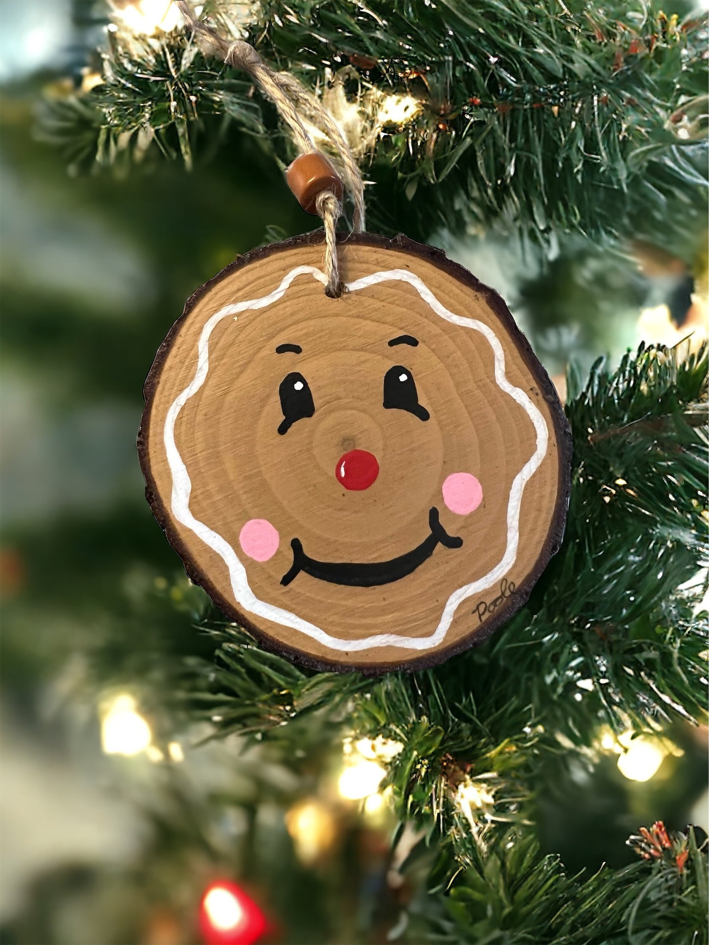 Hand Painted Gingerbread Wood Slice Ornament