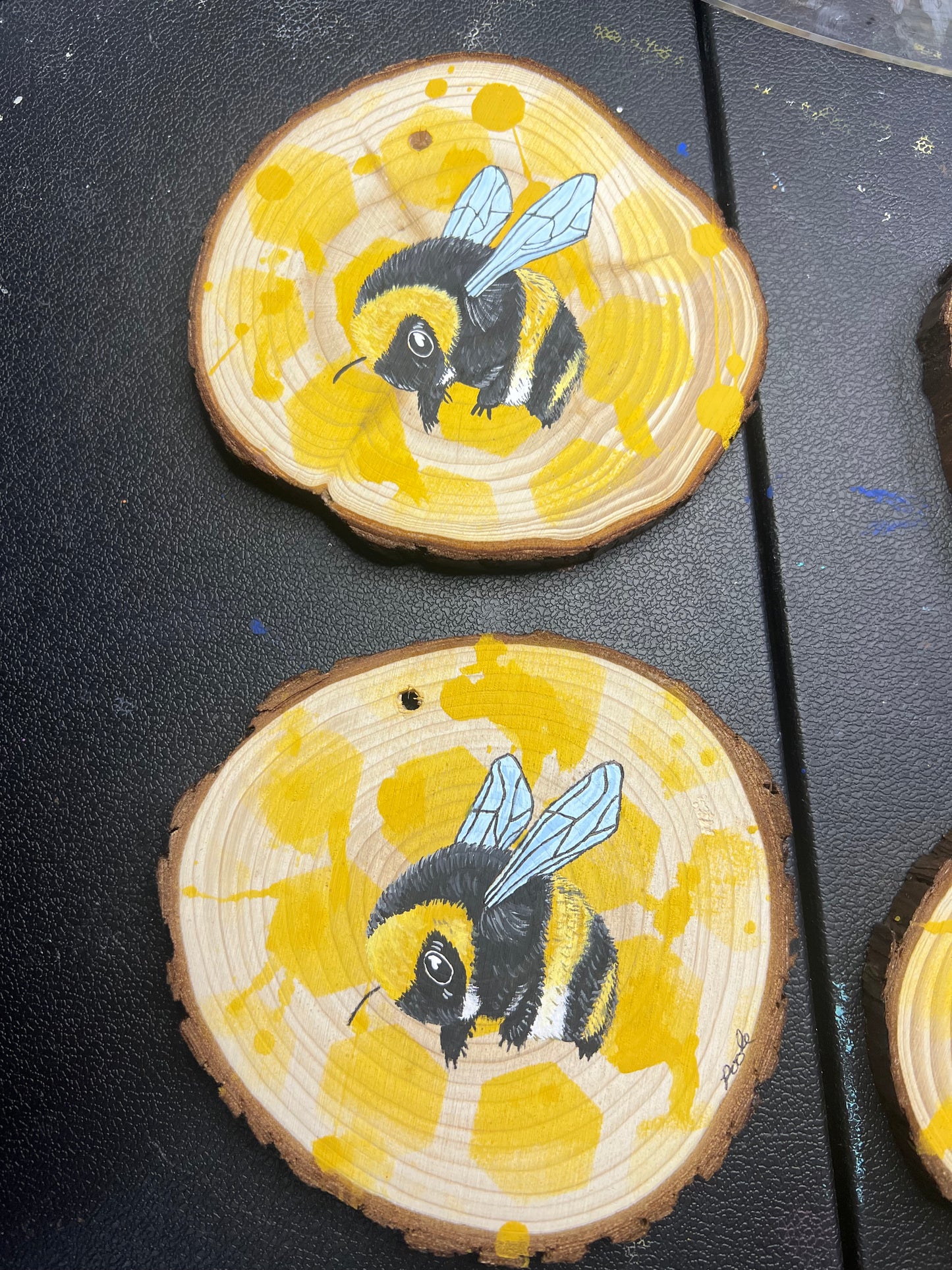 Hand Painted Honey Bee Wood Slice Ornament