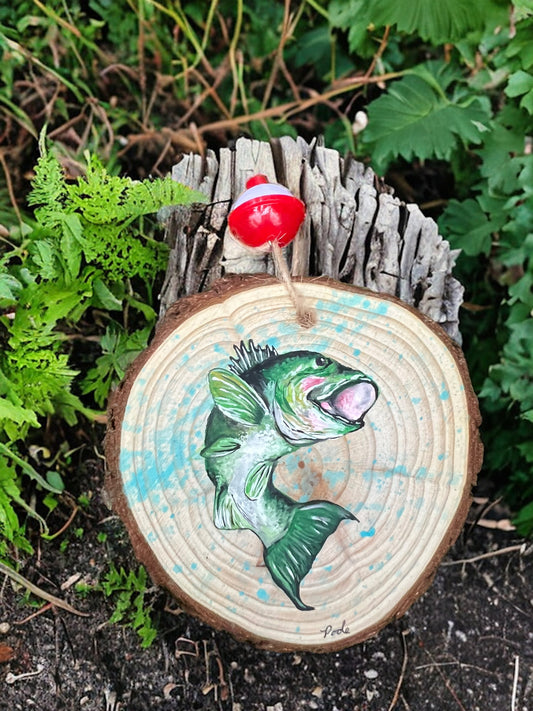 Hand Painted Large Mouth Bass Wood Slice Ornament