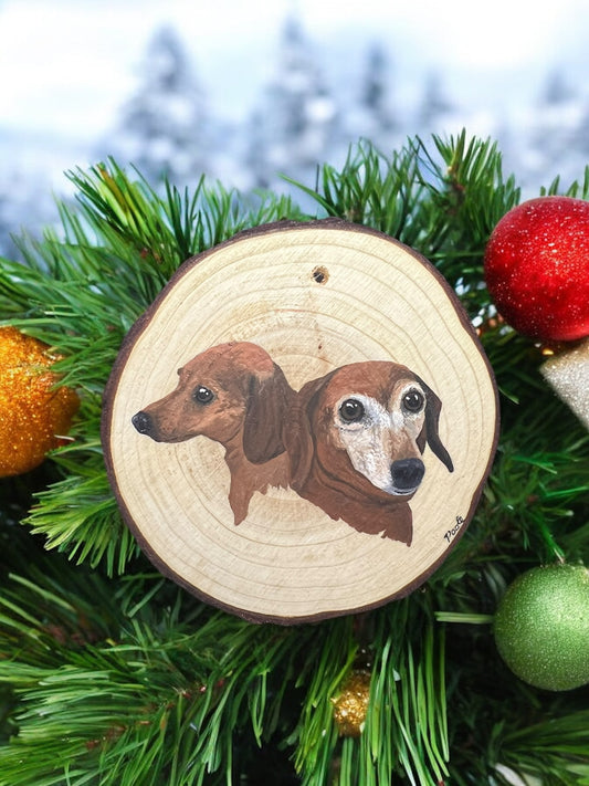 Double Hand Painted Custom Wood Slice Ornament