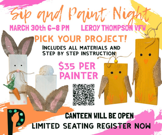Sip and Paint Night Leroy VFW March 30th 6PM - 8PM