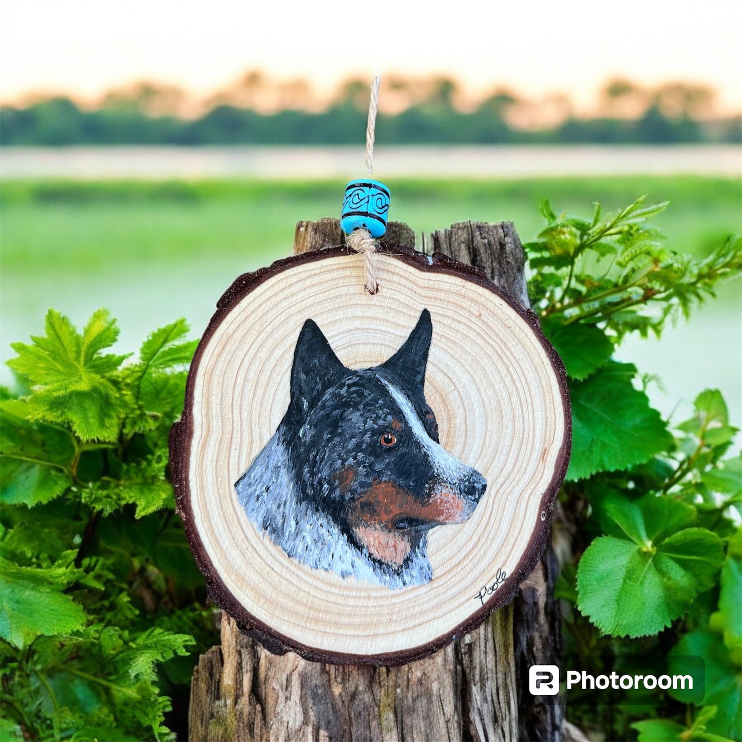 Hand Painted Blue Heeler Wood Slice Ornament