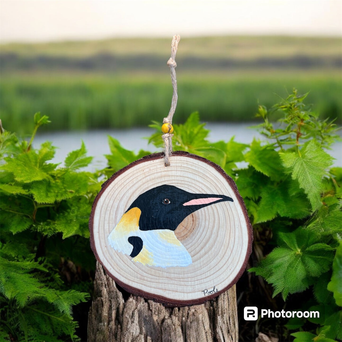 Hand Painted Penguin Wood Slice Ornament