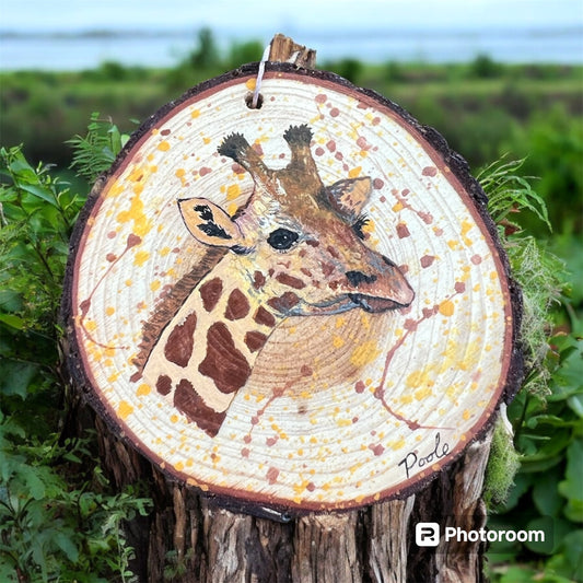 Hand Painted Giraffe Wood Slice Ornament