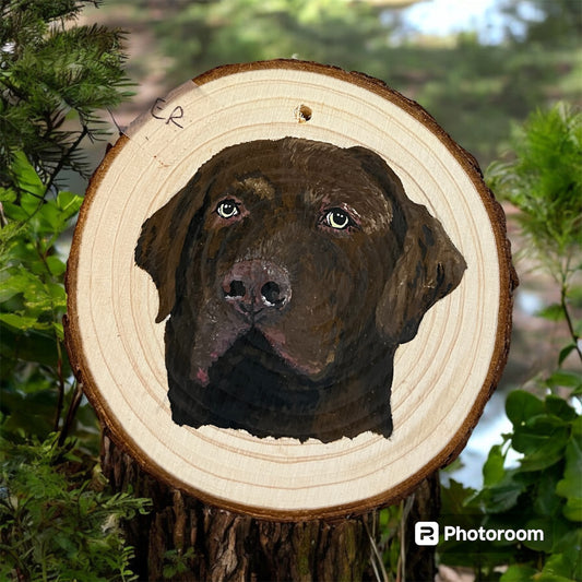 Hand Painted Chocolate Lab Wood Slice Ornament