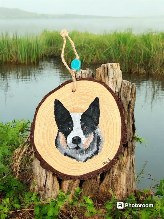 Hand Painted Blue Heeler Wood Slice Ornament