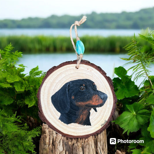 Hand Painted Dachshund Wood Slice Ornament