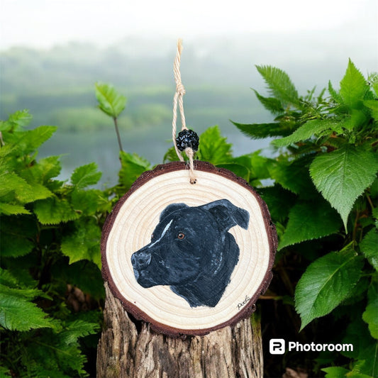 Hand Painted Pittie Wood Slice Ornament