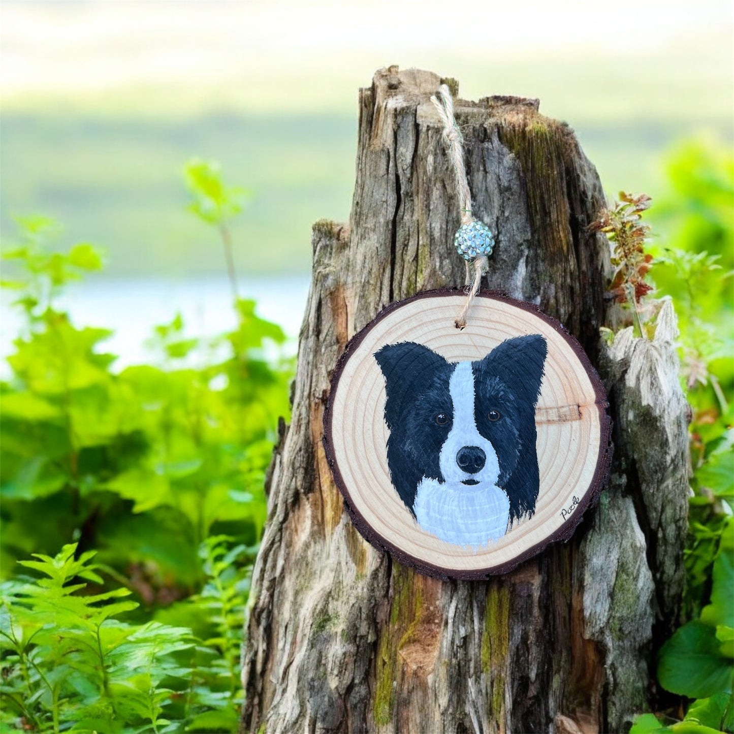 Hand Painted Collie Wood Slice Ornament