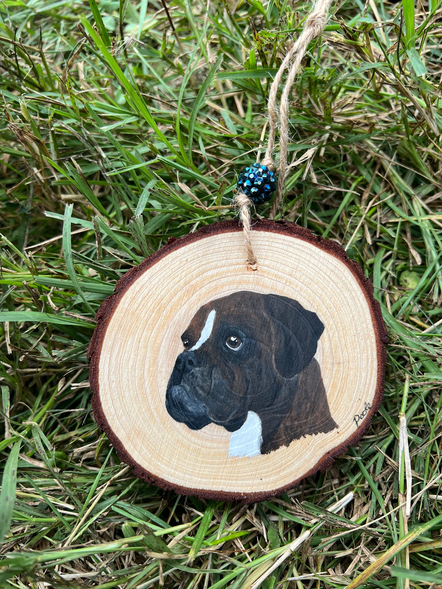 Hand Painted Boxer Wood Slice Ornament