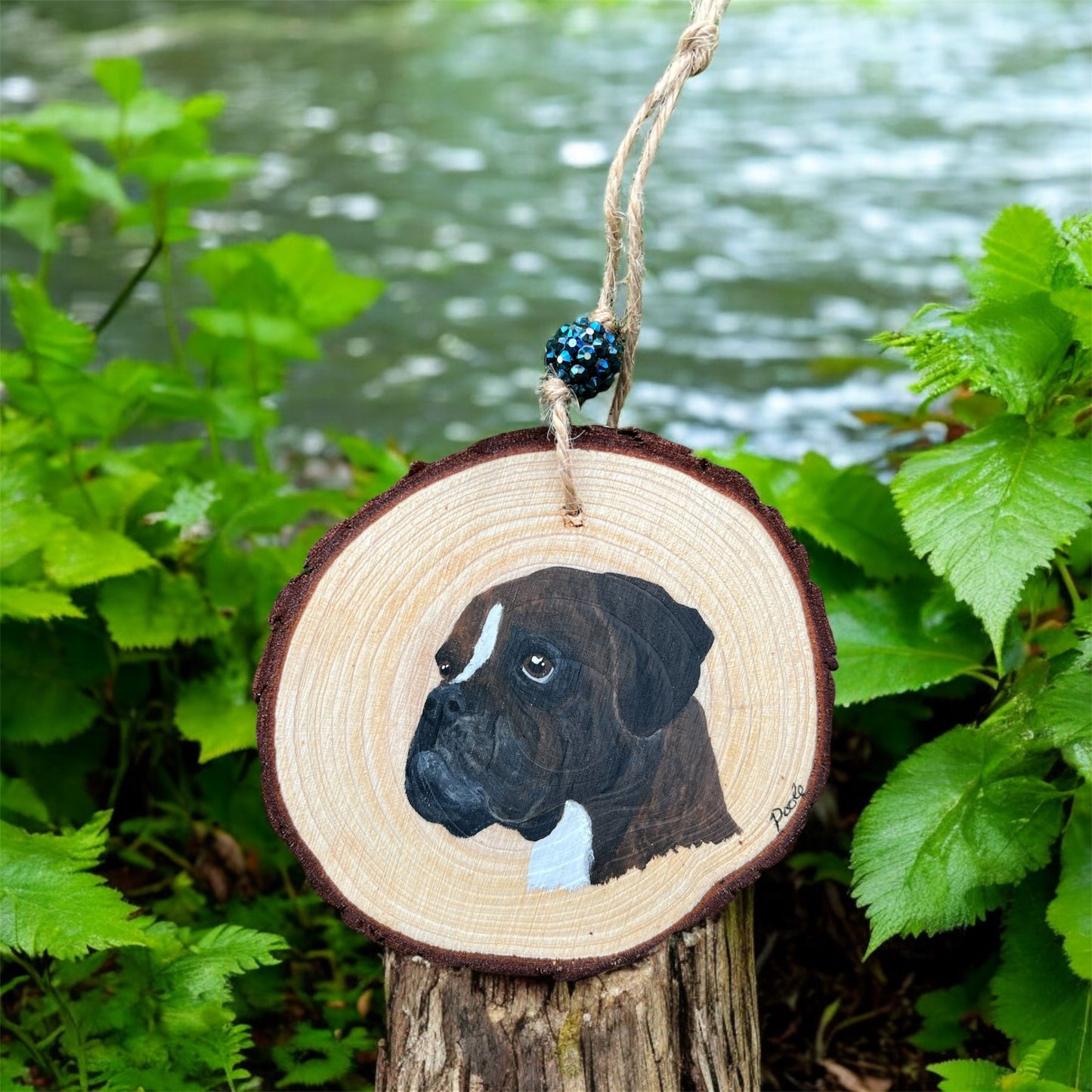 Hand Painted Boxer Wood Slice Ornament