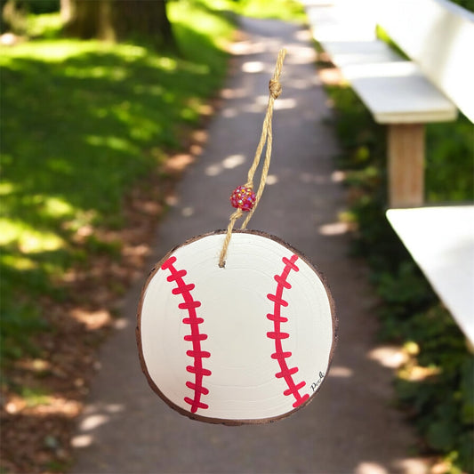 Hand Painted Baseball Wood Slice Ornament