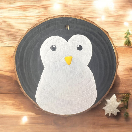 Hand Painted Penguin Wood Slice Ornament