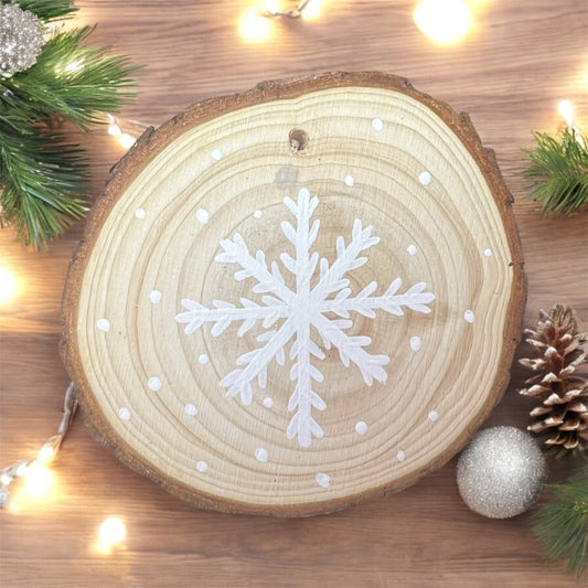 Hand Painted Snowflake Wood Slice Ornament