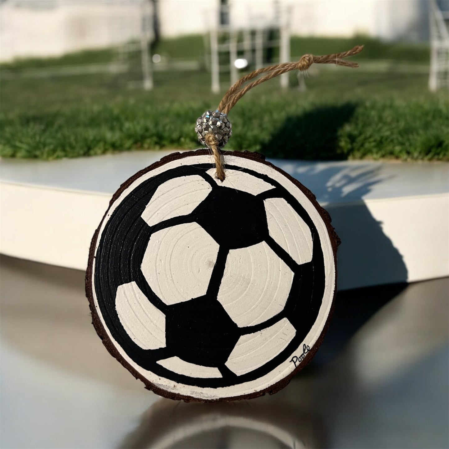 Hand Painted Soccer Wood Slice Ornament