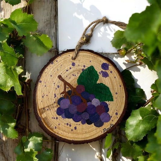 Hand Painted Grapes Wood Slice Ornament