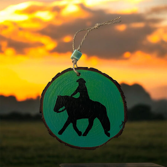 Hand Painted Ranch Rider Wood Slice Ornament Painted