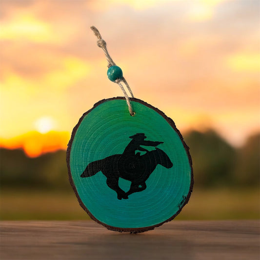 Hand Painted Ranch Mounted Shooter Wood Slice Ornament Painted