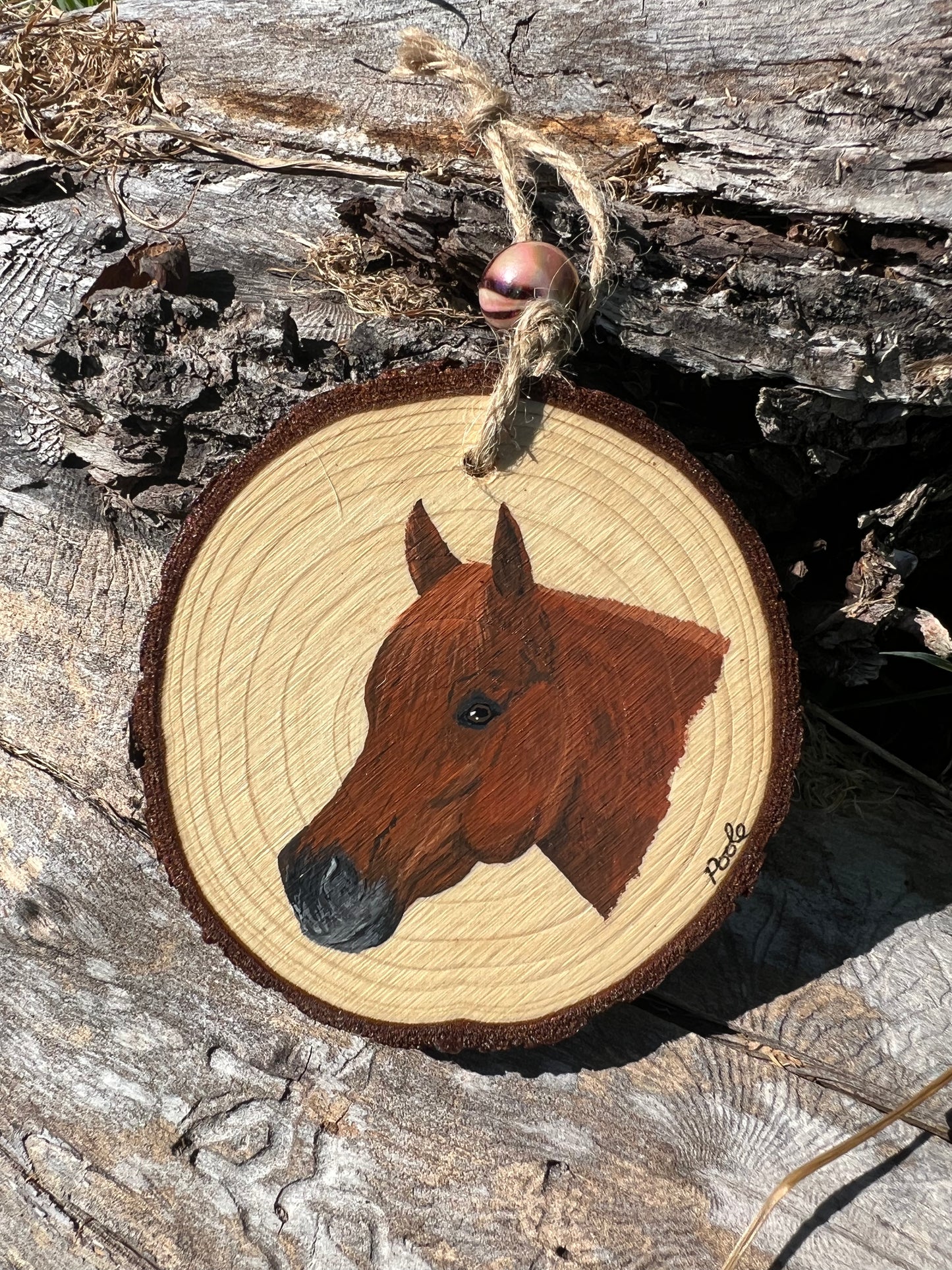 Hand Painted Horse Wood Slice Ornament