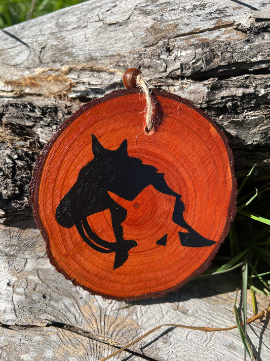 Hand Painted Horse and Rider Wood Slice Ornament
