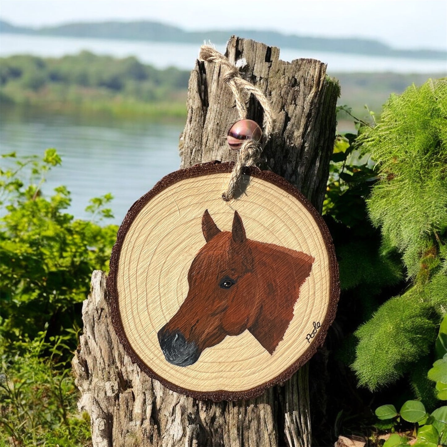 Hand Painted Horse Wood Slice Ornament