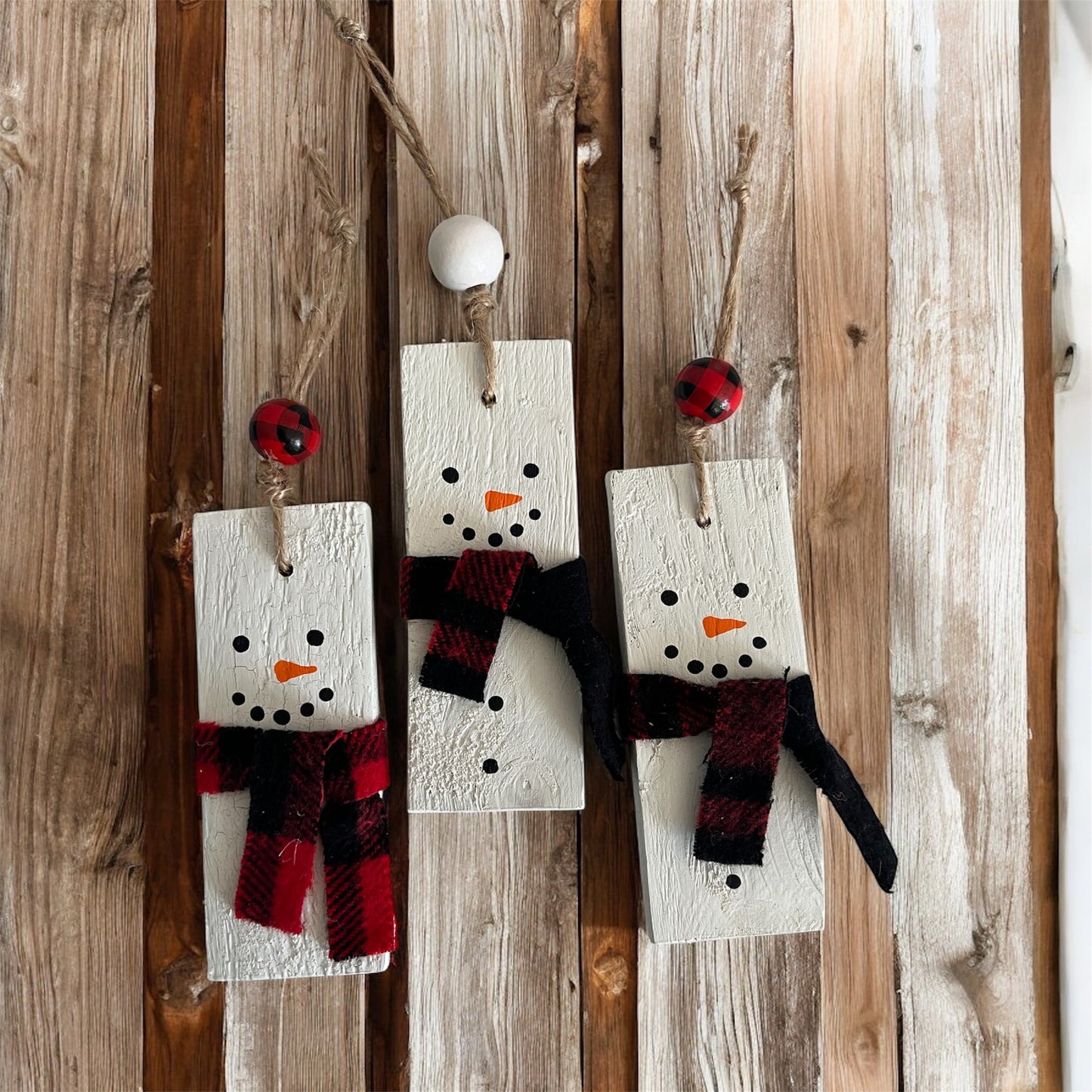 Hand Painted Snowman Plank Ornament