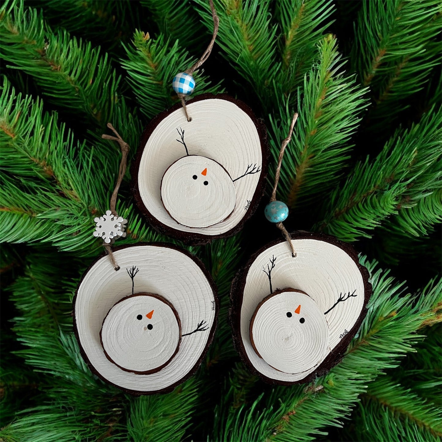 Hand Painted Melted Snowman Wood Slice Ornament