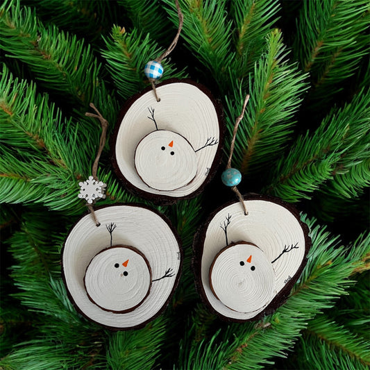 Hand Painted Melted Snowman Wood Slice Ornament